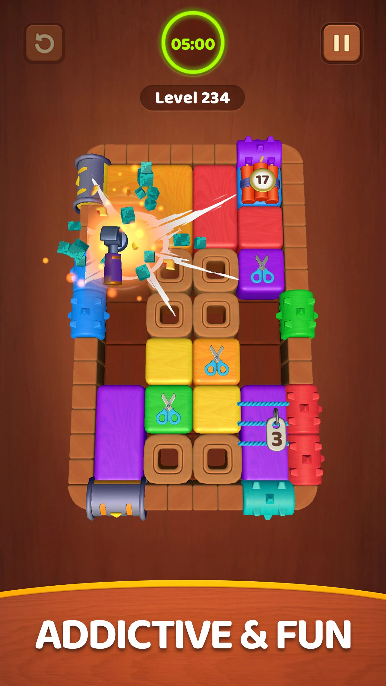 Board with placed wooden blocks